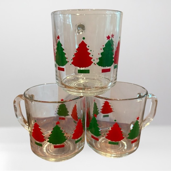 Festive Christmas Tree Glass Mugs set of 3 - Picture 1 of 5